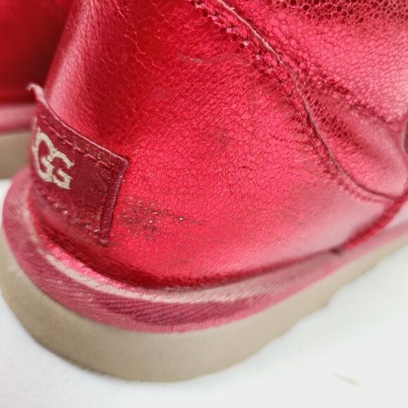 Ugg Classic II‎ Boots 5 Red Shimmer Leather Wool Shearling Lined Pull-On - Picture 7 of 11